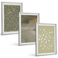 BILDER SET 3er Set - 40x60 cm Silberner Rahmen - Abstrakte florale Wellenmuster - Silberfarben, Kunststoff (40/60cm) - TULUP