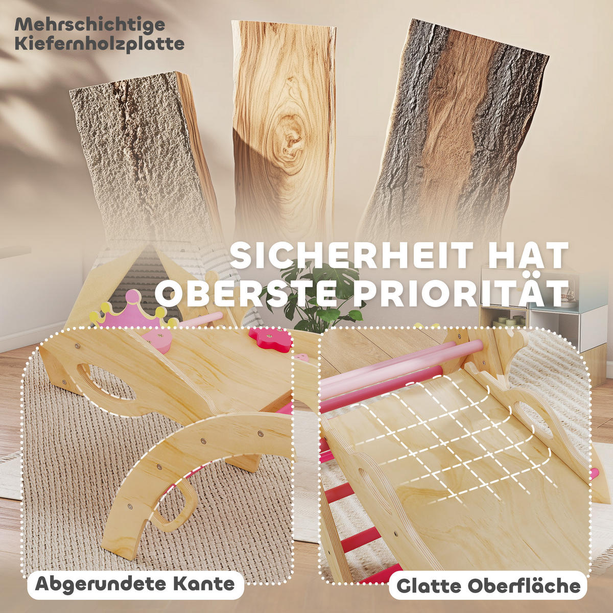 KLETTERGERÜST 8-in-1 DE-09863 mit Rutsche, Rampe und Bogen Holz - Pink, Holz (42/38/80cm) - ComfortXL