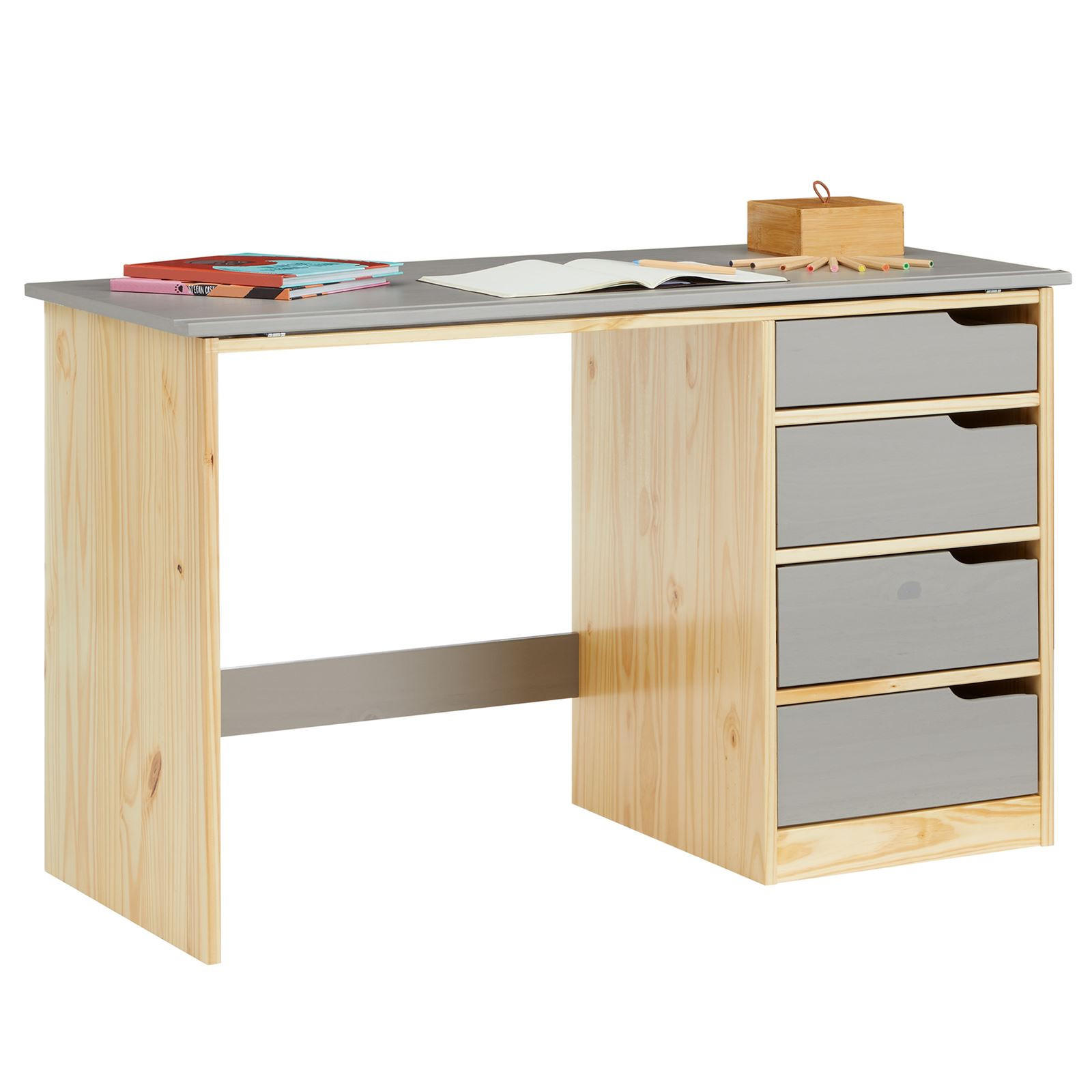 KINDERSCHREIBTISCH EMMA - Naturfarben/Grau, Holz (114/76/55cm) - IDIMEX