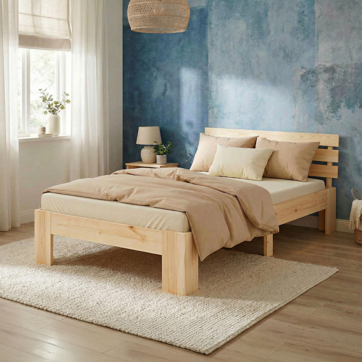 HOLZBETT Natur 90/200 cm Jugendbett mit Federkernmatratze - Naturfarben, Holz (90/200cm) - Homestyle4u