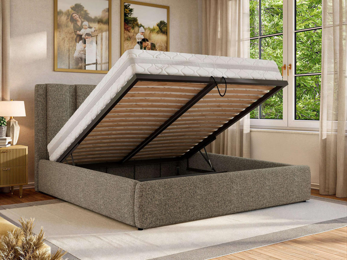 POLSTERBETT SAVINO CLASSIC 160/200 - Grau Struktur - Pocket-Matratze - Grau, Textil (160/200cm) - MKS