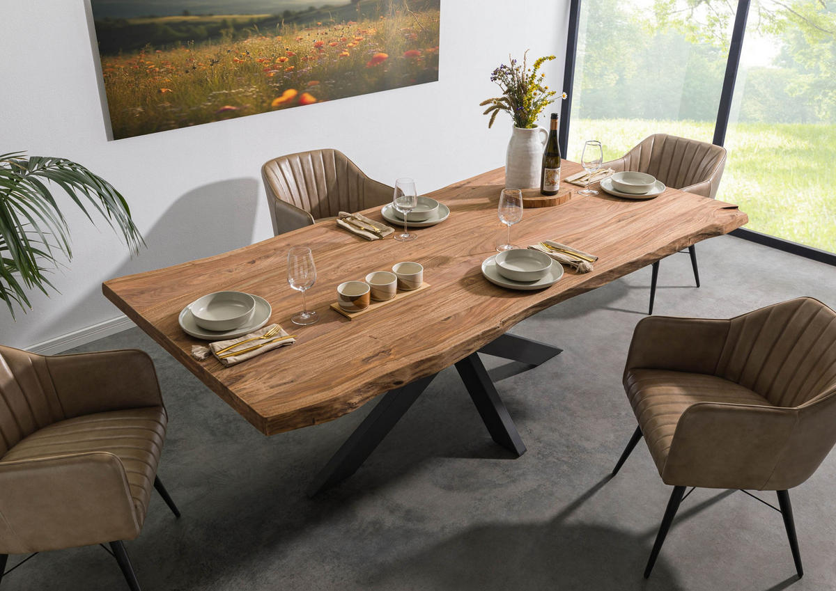 BAUMTISCH Sheesham 260x100x77 natur gebeizt / Kreuzgestell anthrazit matt FREEFORM 5 - Braun, Holz (100/260/77cm) - Massivmoebel24
