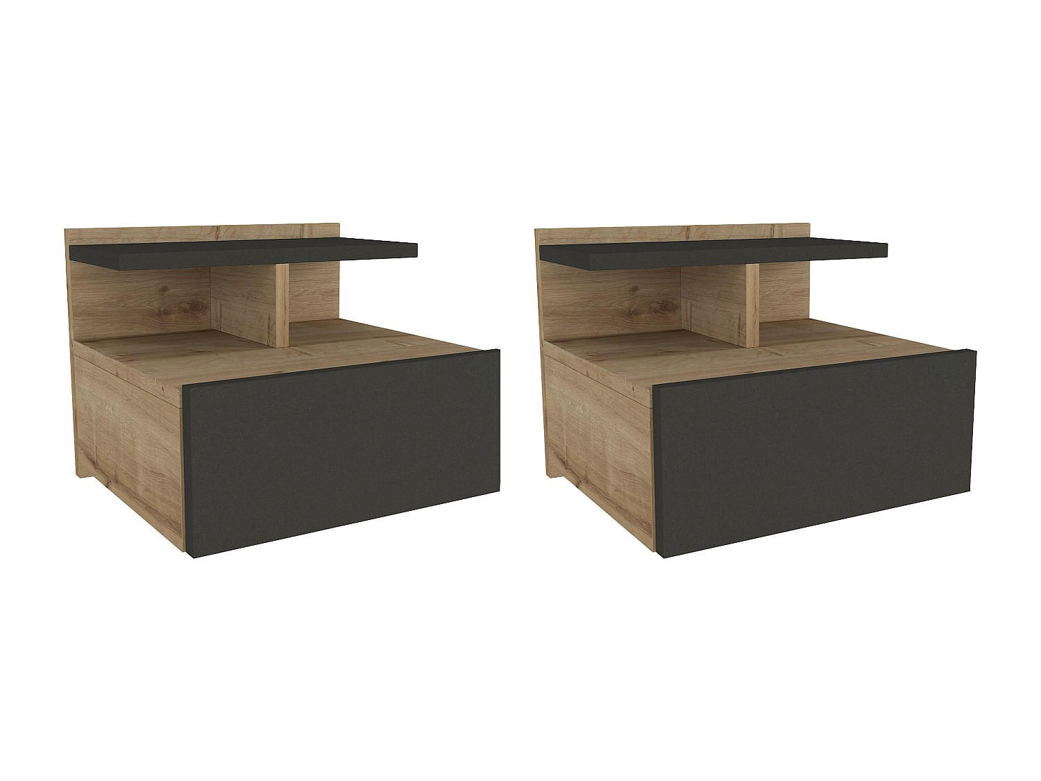 2ER-SET Nachttische hängend - 1 Schublade - Holzfarben & Anthrazit - AZELNO - Anthrazit, Holz (39.4/32/35cm) - Vente-Unique