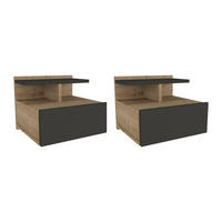 2ER-SET Nachttische hängend - 1 Schublade - Holzfarben & Anthrazit - AZELNO - Anthrazit, Holz (39.4/32/35cm) - Vente-Unique