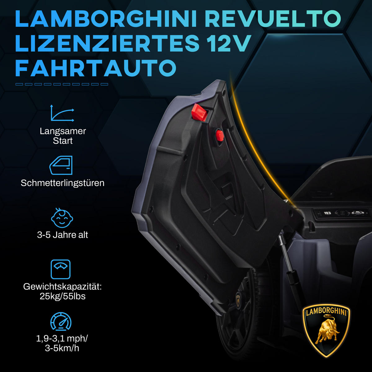 ELEKTROAUTO DE-06236 Lamborghini-inspiriert mit Fernbedienung Grau - Grau, Kunststoff/Metall (105/60/40cm) - ComfortXL