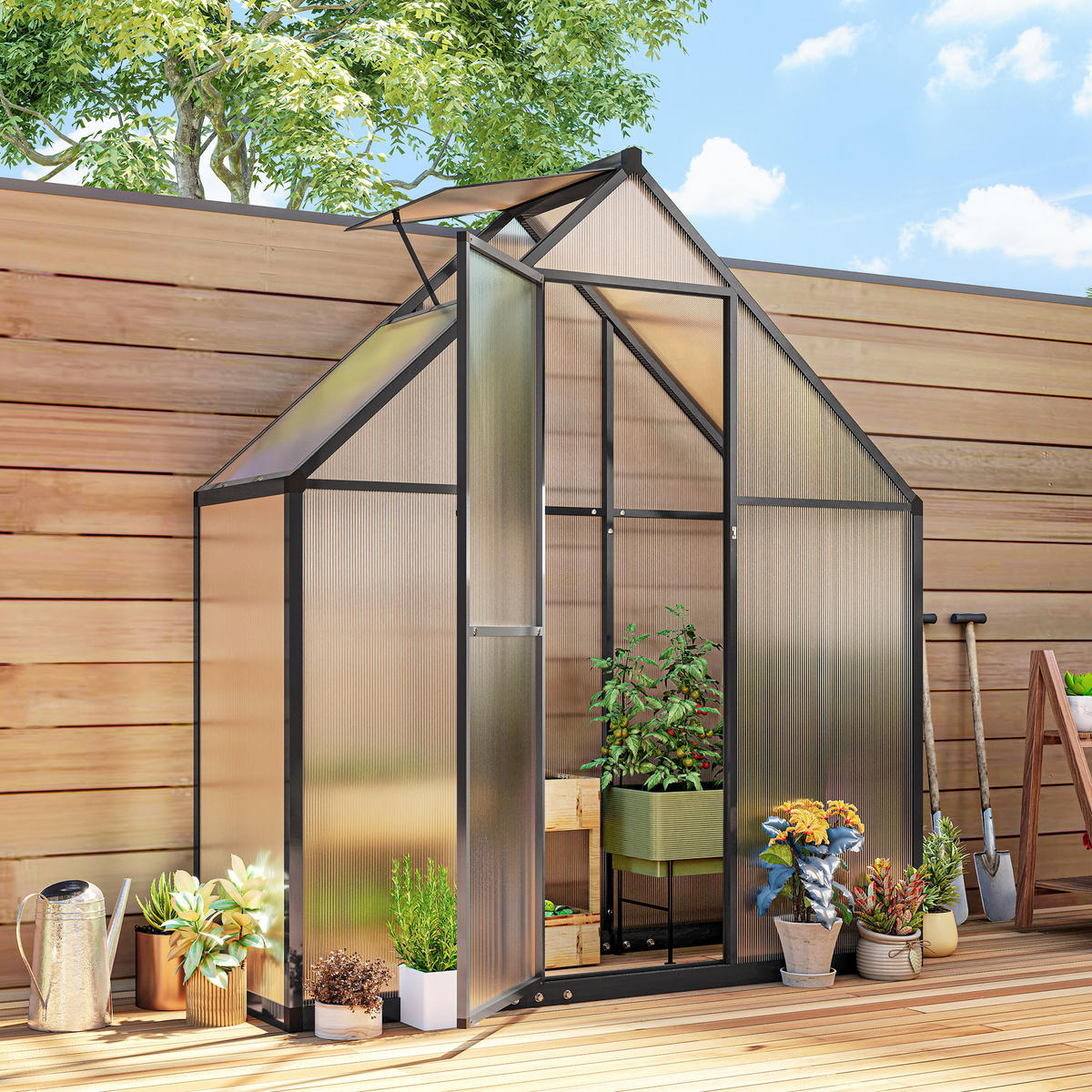 GEWÄCHSHAUS DE-12079 mit verstellbarem Fenster Transparent - Schwarz, Metall (58/195/170cm) - ComfortXL