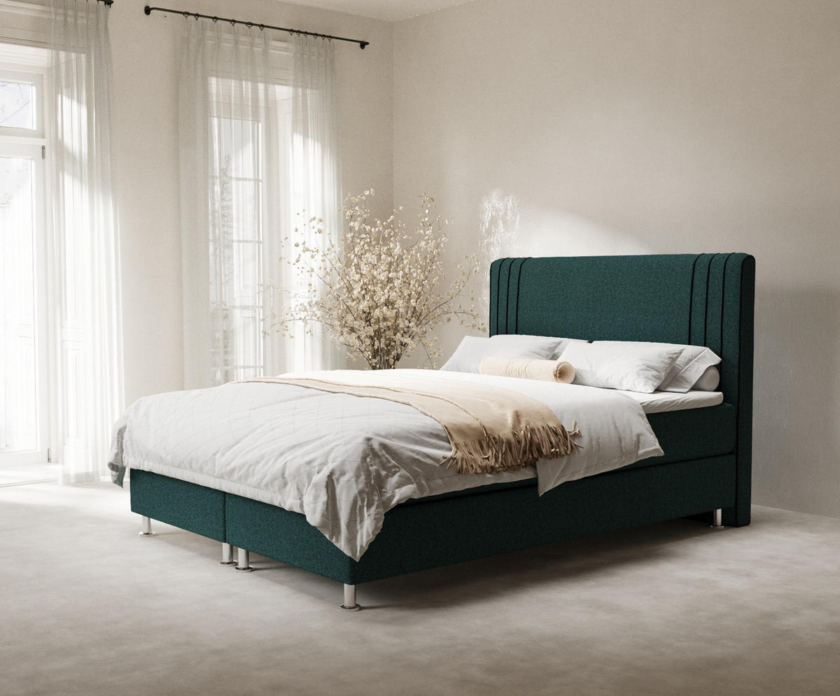 BOXSPRINGBETT Casone Grün/Schwarz 160/200 cm mit Latex-Topper - Silberfarben/Schwarz, Holz/Holzwerkstoff (160/200cm) - Maison de Reve