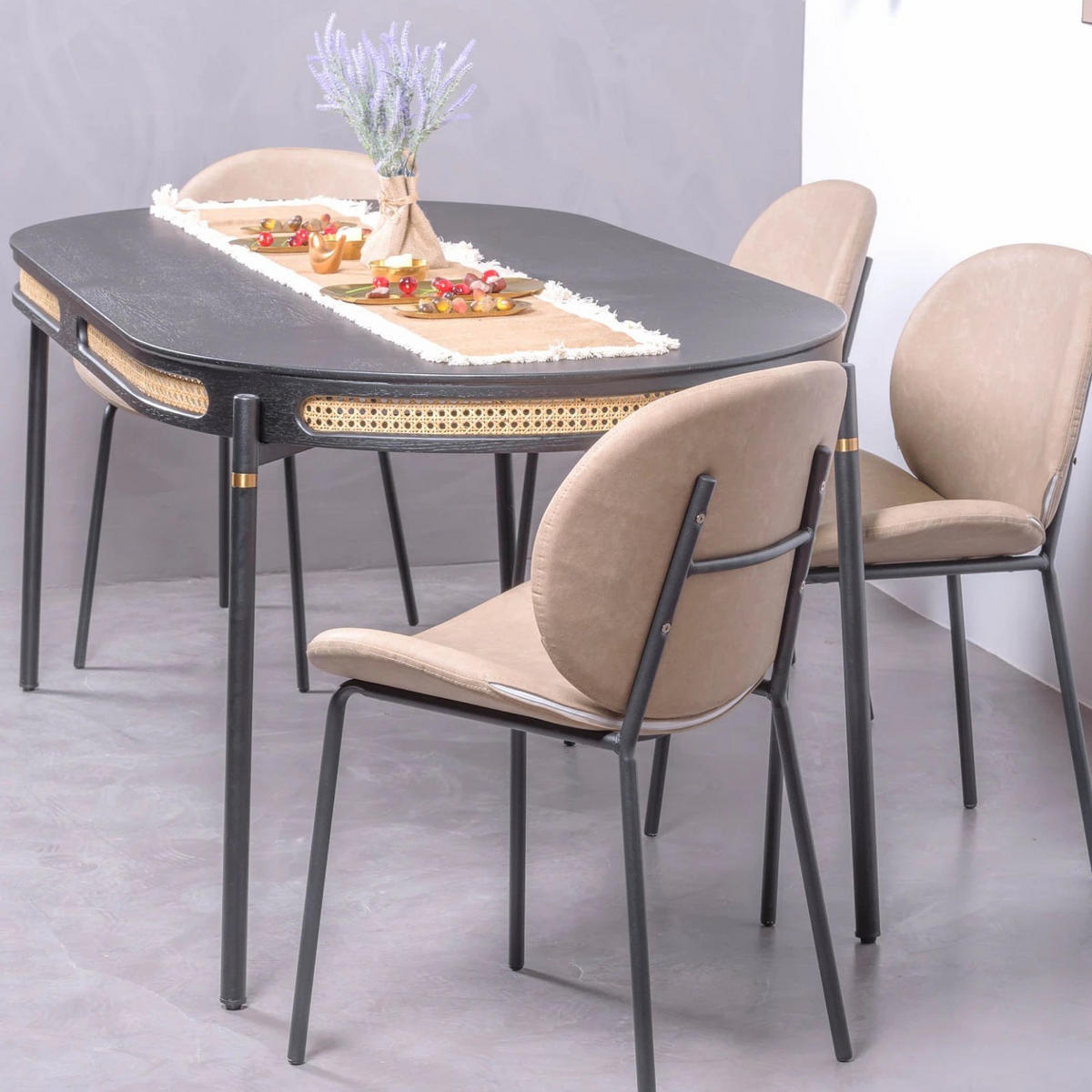 ESSTISCH Oval Schwarz 90/180/76 cm - Schwarz, Naturmaterialien (90/180/76cm) - Nest Dream