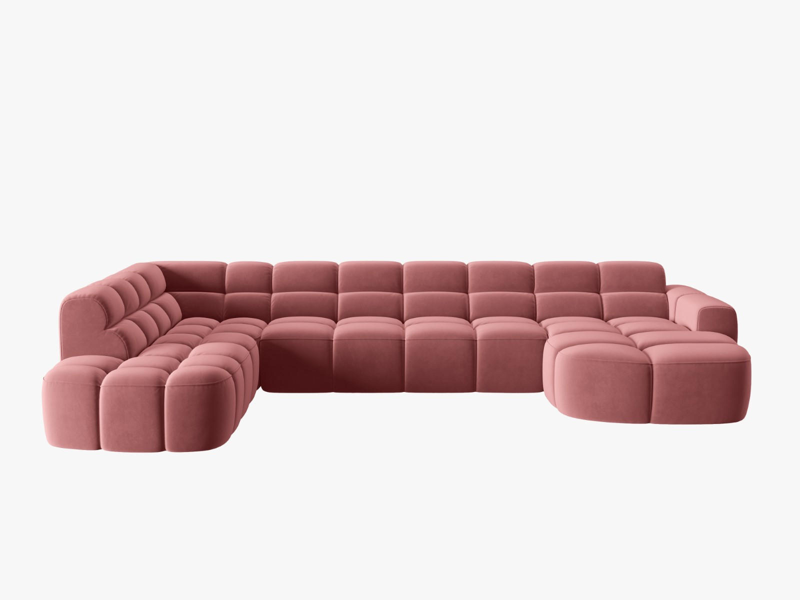 PANORAMASOFA links Lisa aus Samt lachs 7 Sitzplätze - Dunkelrosa, Textil (234/77/387cm) - Micadoni