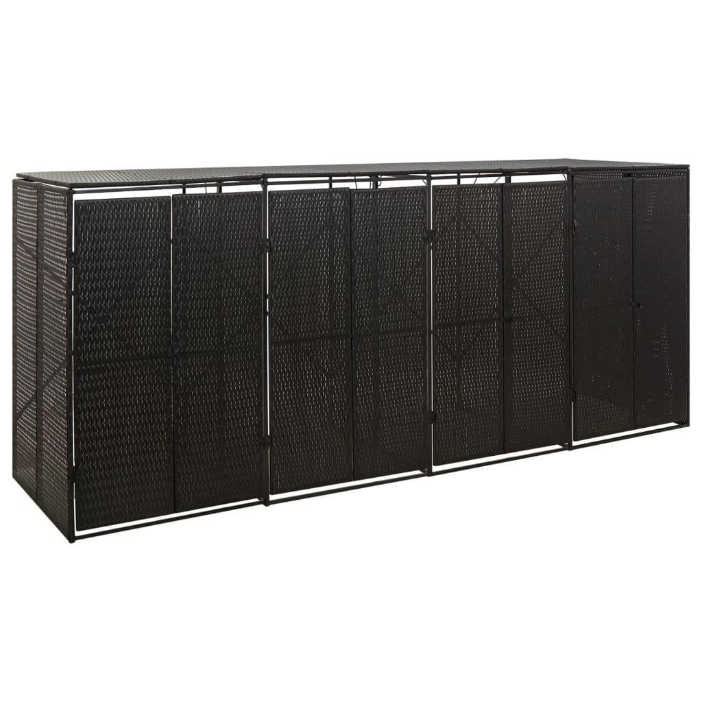 MÜLLTONNENBOX für 4 Tonnen, 274/80/117 cm, aus Poly Rattan, Schwarz - Schwarz, Kunststoff (80/117/274cm) - vidaXL