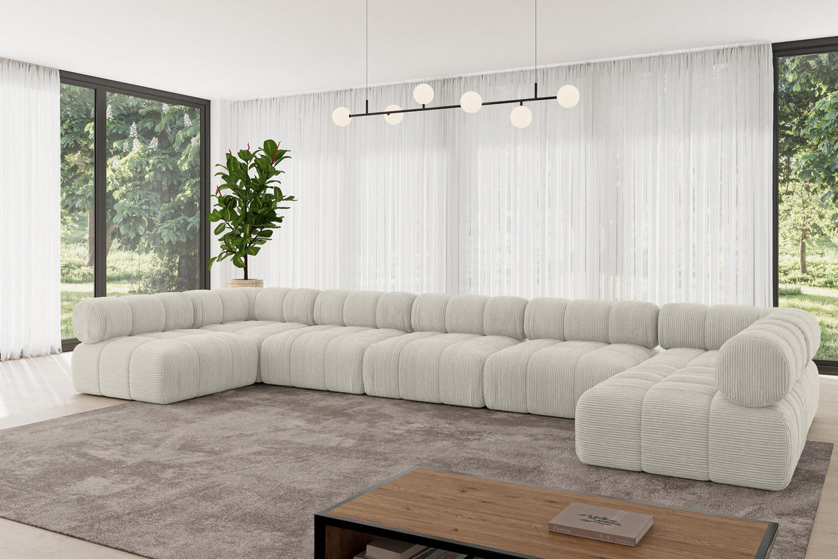 WOHNLANDSCHAFT modulares Sofa Garvo-U3 - 475x190x70 cm Hellgrau Cord - Hellgrau, Holzwerkstoff/Textil (475/70/190cm) - ALTDECOR