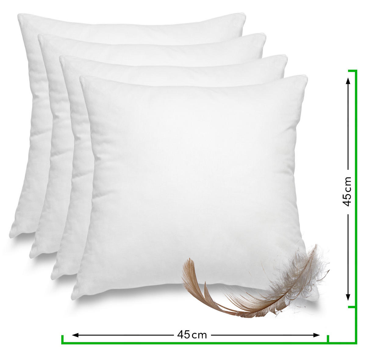 FEDERKISSEN 4er Set 100% Federn 45/45 cm Bezug aus 100% Baumwolle - Weiß, Textil (45/45cm) - wometo