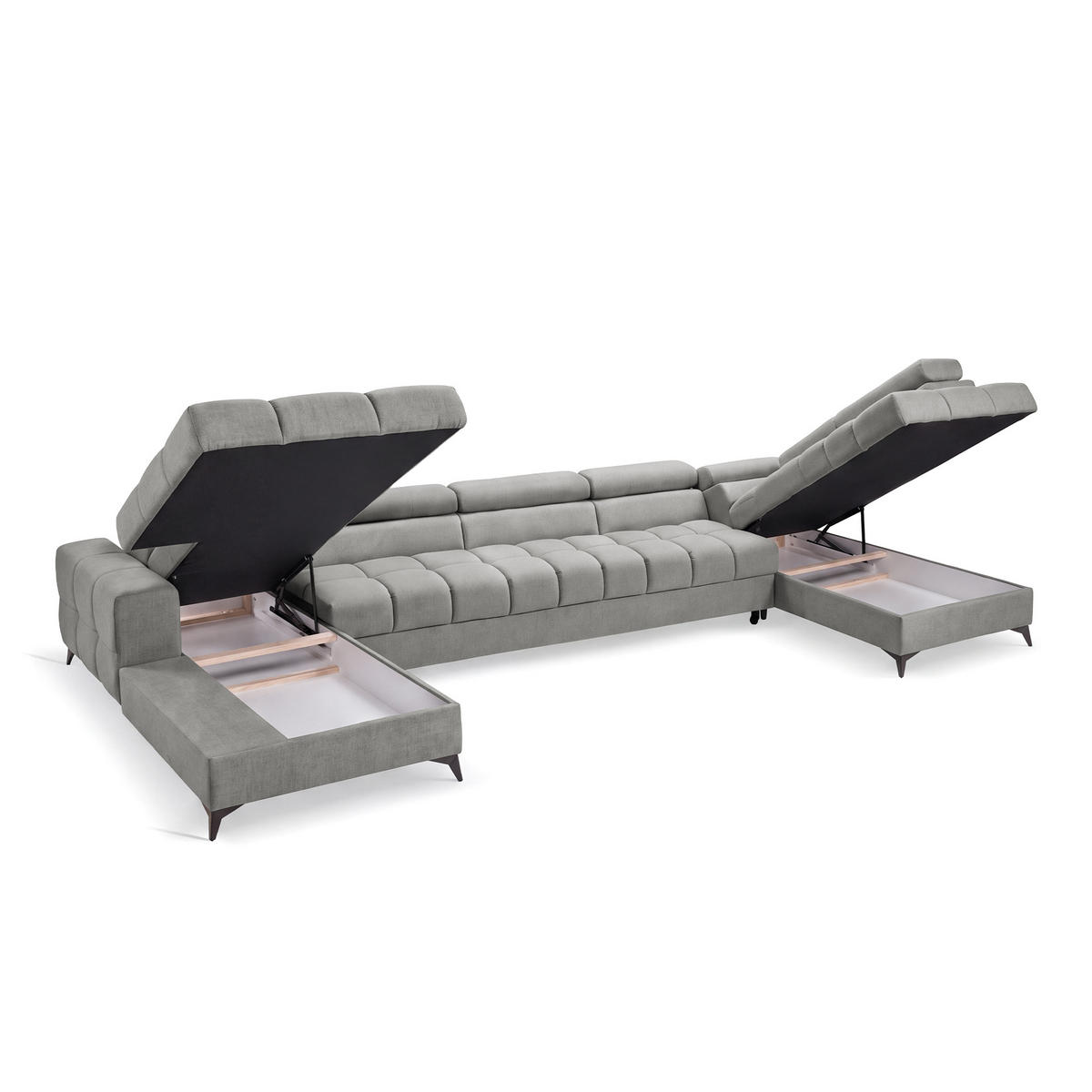ECKSOFA PUDDING MAXI U Rechts mit Schlaffunktion 125x330 Velours Grau - Schwarz/Grau, Holz/Textil (421/203cm) - Muffo