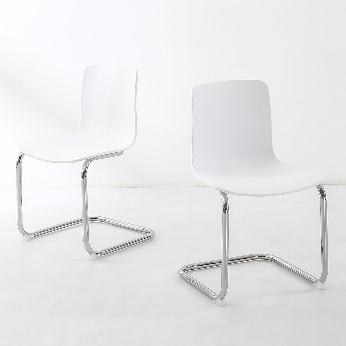 FREISCHWINGER 2er-Set - Silber - Weiß - Eisen - Polypropylen - 48 x 79 x 50 cm - Weiß, Kunststoff/Metall (48/79/50cm) - home24