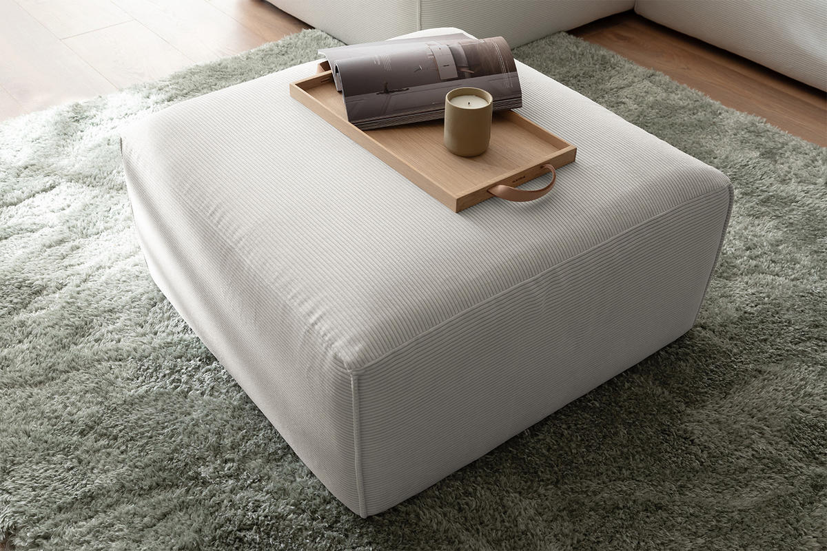 POLSTERHOCKER RANI Silber Cord - Silberfarben/Schwarz, Kunststoff/Textil (80/42/80cm) - KAWOLA