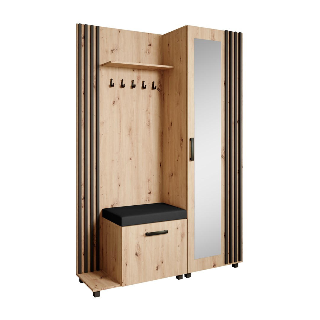 GARDEROBENSCHRANK Livia mit Aufhängern und Spiegel, eiche Artisan, links - Schwarz/Eiche Artisan, Holzwerkstoff (137/207/42cm) - Beautysofa