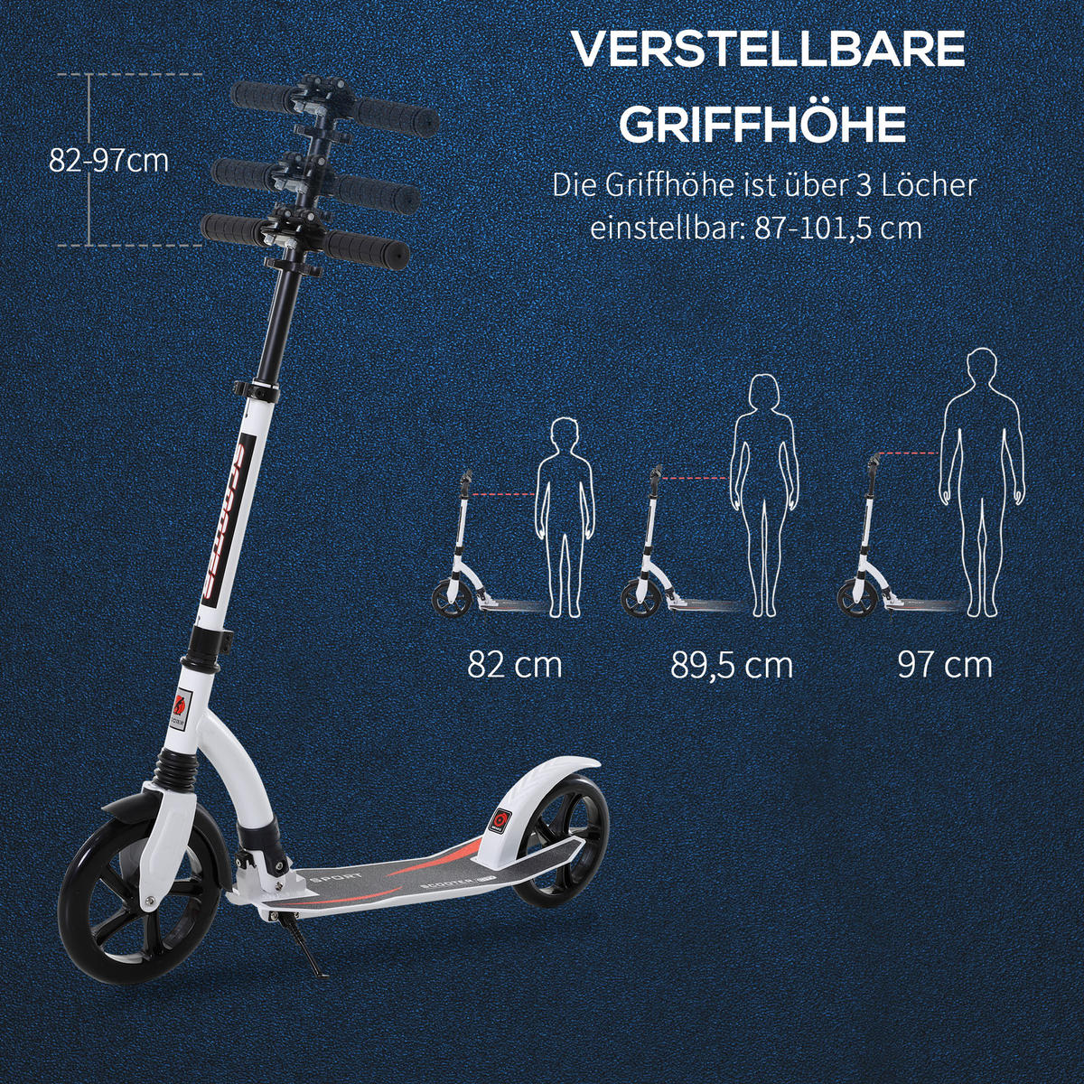 KINDERSCOOTER, Aluminium, Weiß, L92,5 x B37,5 x H82-97 cm - Weiß, Metall (92.5/37.5/97cm) - HOMCOM