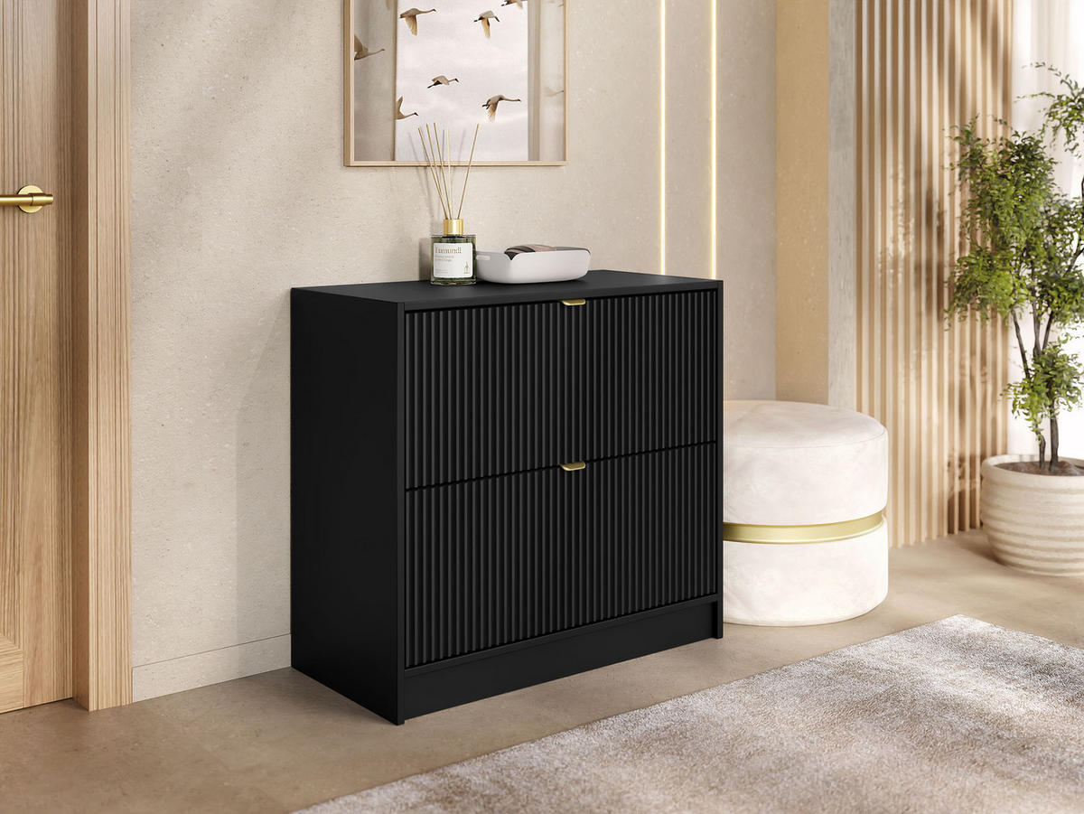 SCHUHSCHRANK Tireno 2K - Goldfarben/Schwarz, Holzwerkstoff/Kunststoff (80/75/40cm) - MIRJAN24