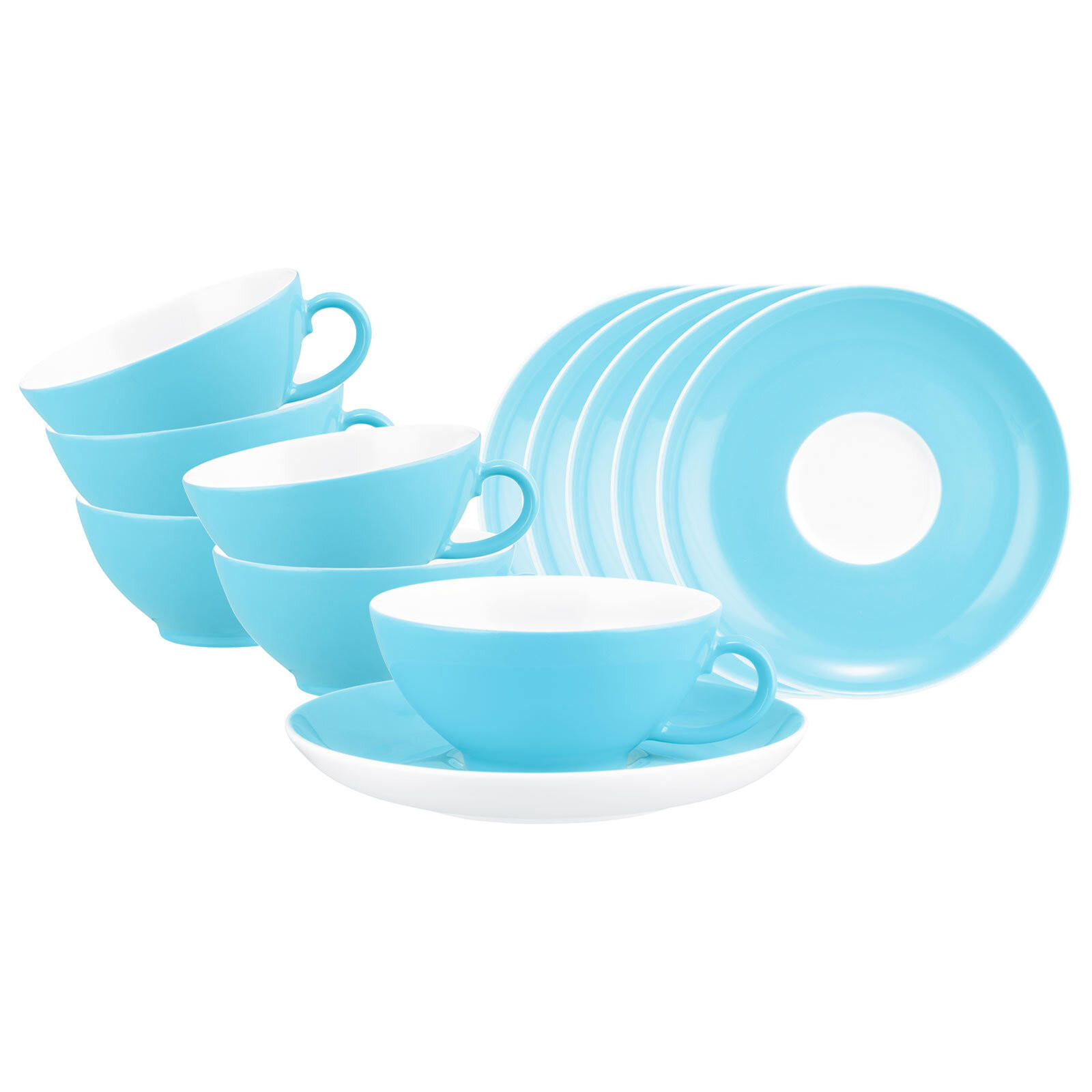 TEETASSEN MIT UNTERTASSEN Liberty Pure Colors Lagoon Blue 140 ml 6er Set - Blau, Keramik (13/6.3/13cm) - Seltmann Weiden