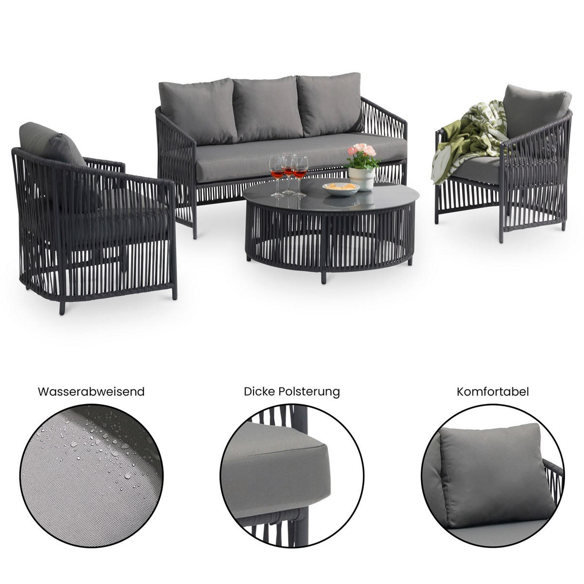 GARTENLOUNGE KULO 4er Set grau - Grau, Textil - IDIMEX