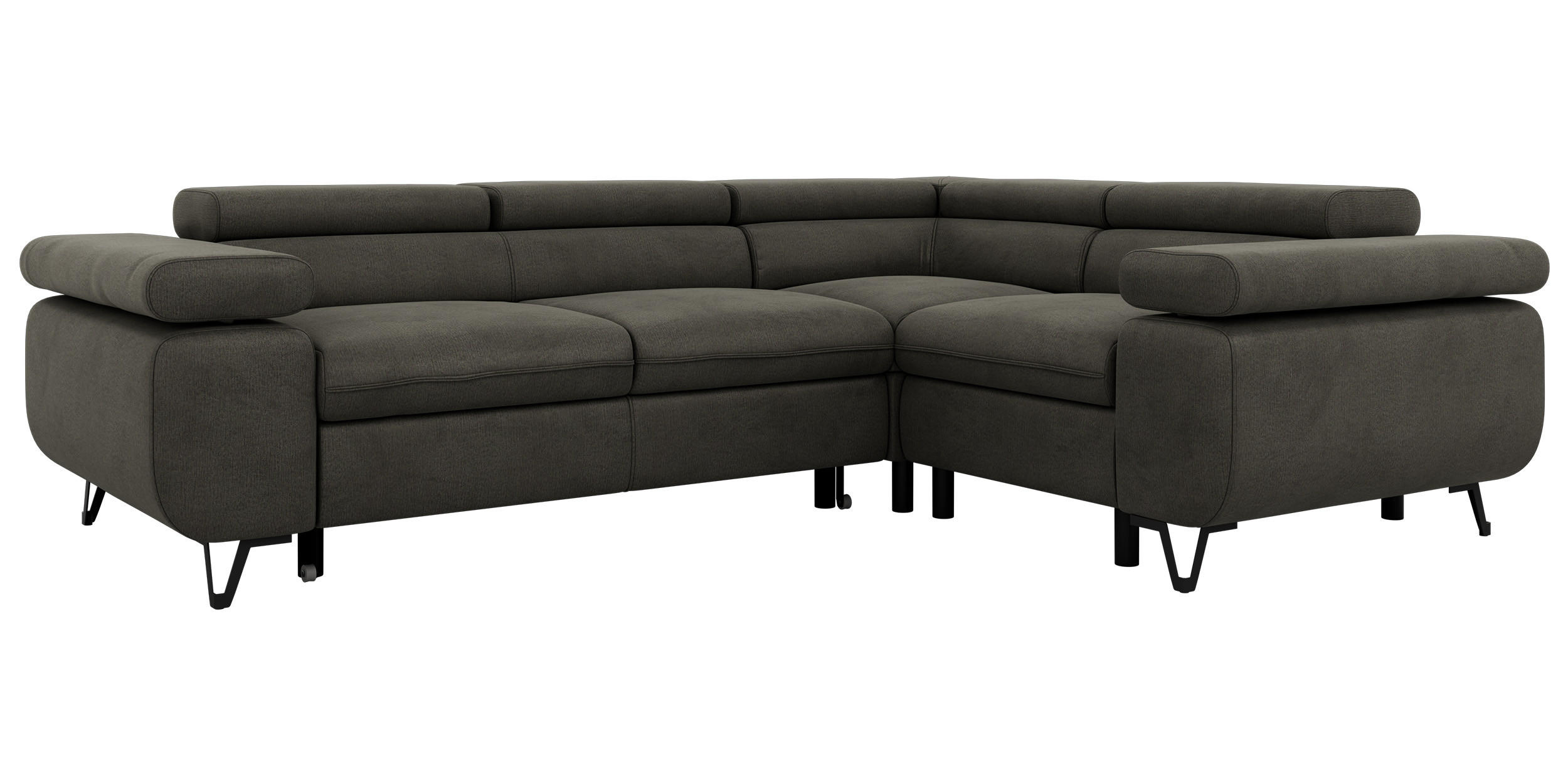 ECKSOFA FALCO L - Dunkelgrau Velvet - Rechts Seite - Dunkelgrau/Anthrazit, Textil/Metall (268/197cm) - MKS