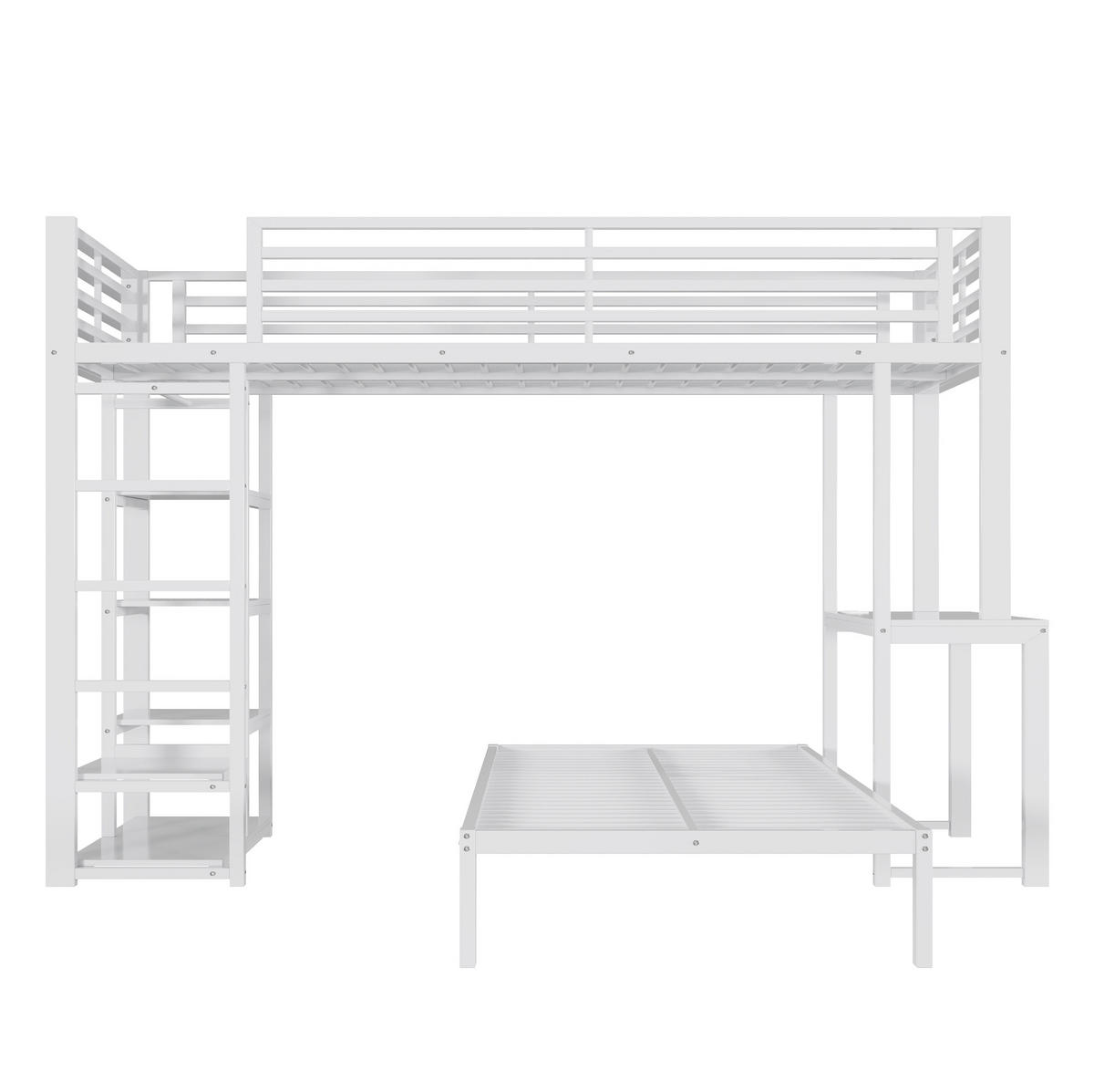 ETAGENBETT 90/200 cm Weiß mit Schreibtisch und Kleideraufbewahrung - Weiß, Metall (90/200cm) - MIVRAY