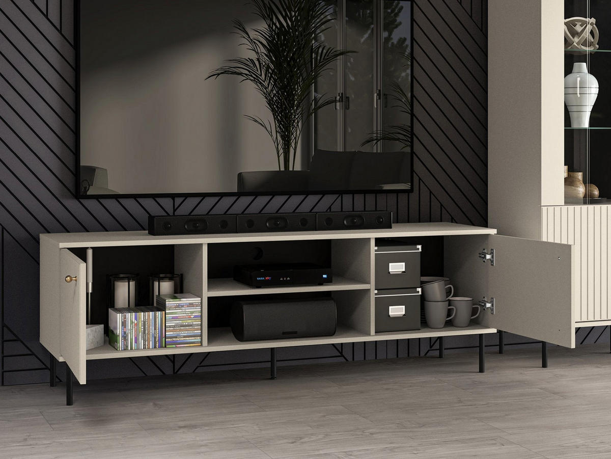 TV-LOWBOARD Caletto in Beige mit Lamellenstruktur 160/53/40 cm - Beige/Goldfarben, Holzwerkstoff/Metall (160/53/40cm) - Selsey