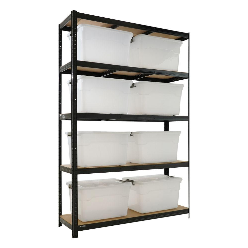SCHWERLASTREGAL Ragnar inkl. 8x Aufbewahrungsbox 45 Liter - Schwarz, Metall (120/180/40cm) - PROREGAL