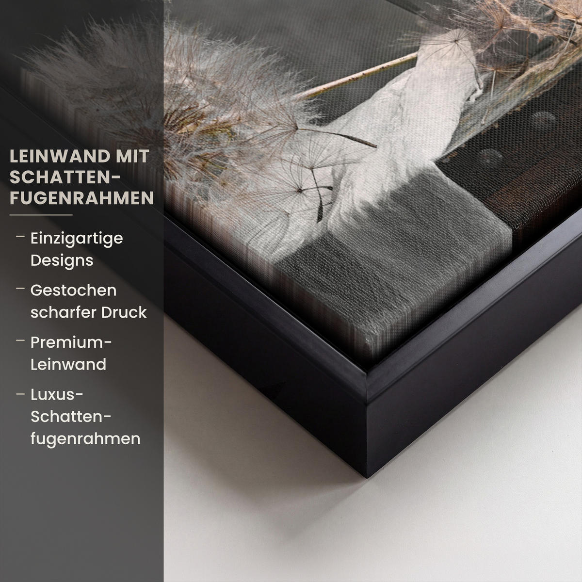 LEINWAND Bilder mit Rahmen - Blumensamen - Löwenzahn - Vase - Stilleben - Blumenstrauß - 30x40 - Dunkelgrau, Textil (30/40cm) - MuchoWow