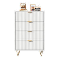 KOMMODE Rillen‑Design Stauraumschrank 34x60x91 cm Weiß mit goldenen Akzenten - Weiß, Holz (60/91/34cm) - Joyfair
