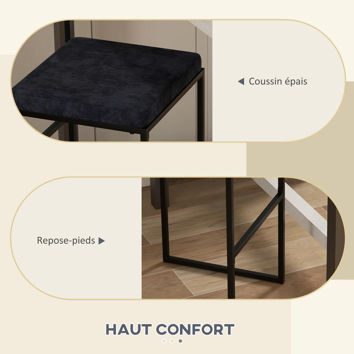 BARHOCKER 2er-Set DE-14728 Samtbezug mit Fußstütze Schwarz - Schwarz, Metall (40/91/42cm) - ComfortXL