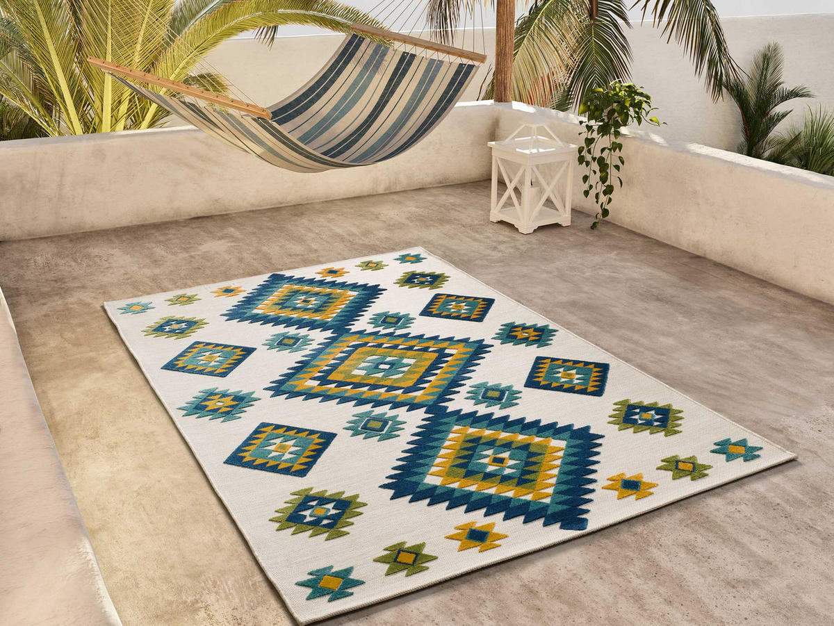 OUTDOORTEPPICH Weiß Mila 80/150 cm - Blau/Gelb, Kunststoff/Textil (80/150cm) - Atticgo
