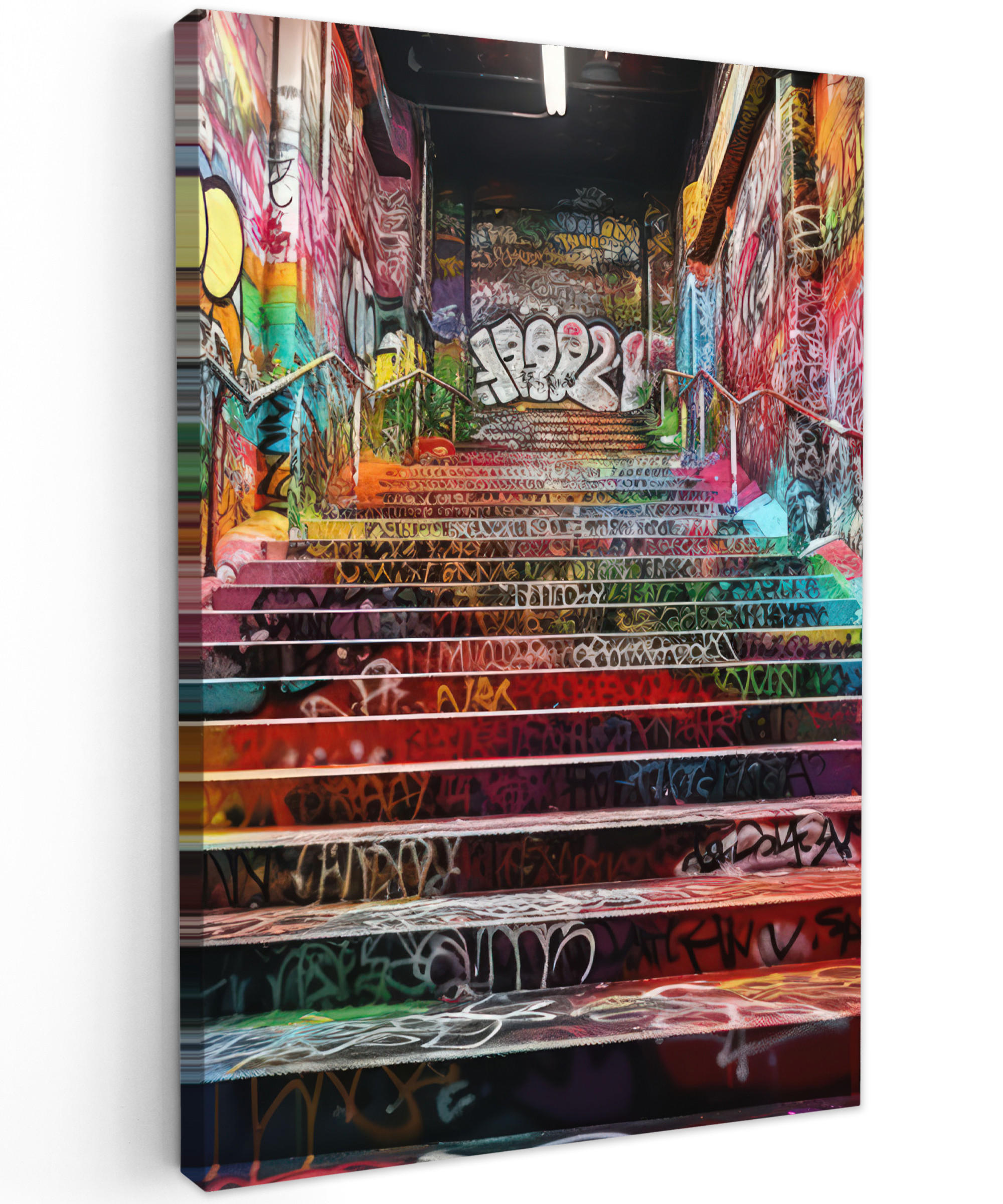 LEINWANDBILD Treppe - Graffiti - Farben - Kunst 60x90 cm - Multicolor, Textil (60/90cm) - MuchoWow