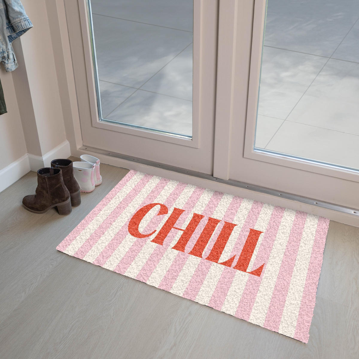 FUSSMATTE Zartrosa – Rot – Streifen – Chill 90x60 cm - Rosa, Kunststoff (90/0.4cm) - MuchoWow