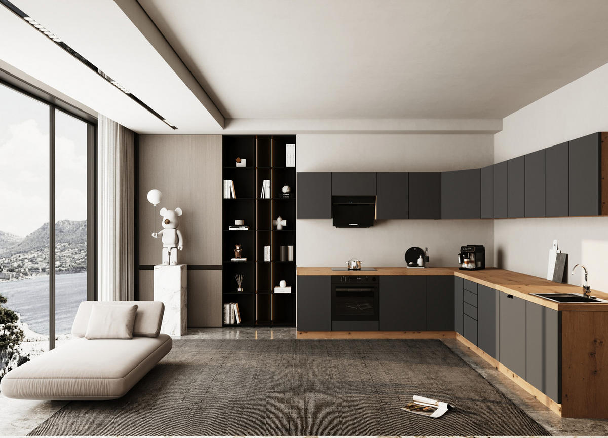 WINKELKÜCHE 300 cm x 240 cm - Langen KL23-M300 - in Grau/Matt - Grau, Holz (540/212/52cm)