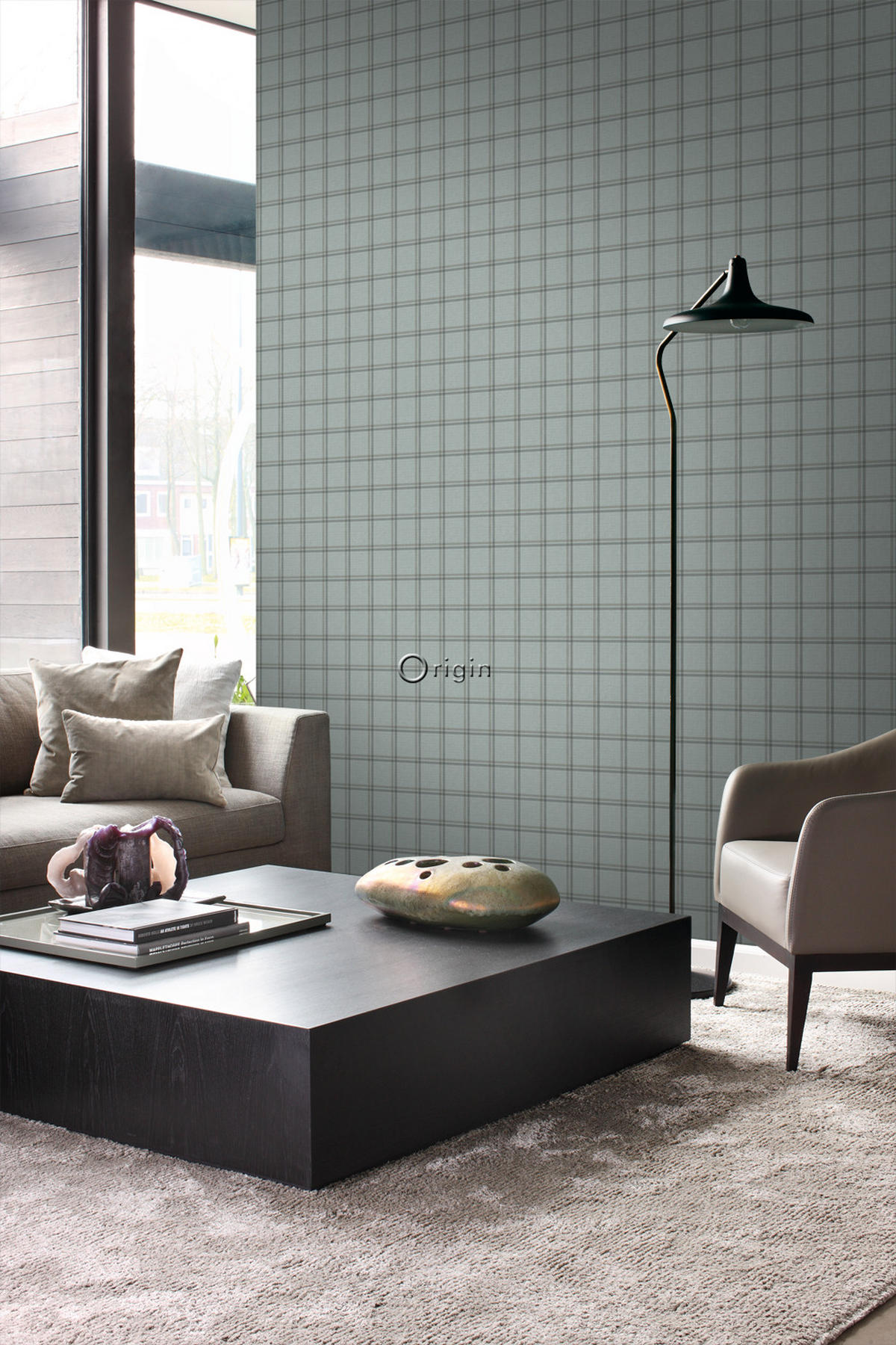 TAPETE Karomuster 53 cm x 10.05 m - Grau, Papier (53/1000cm) - Origin Wallcoverings