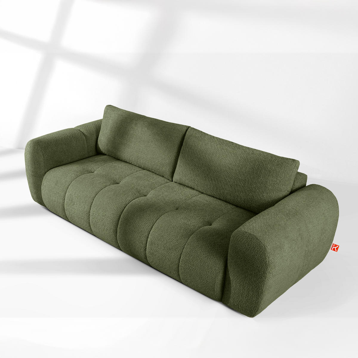 EINZELSOFA LIRA, Olivgrün, Bouclé - Olivgrün, Holz/Holzwerkstoff (256/84/112cm) - KONSIMO®