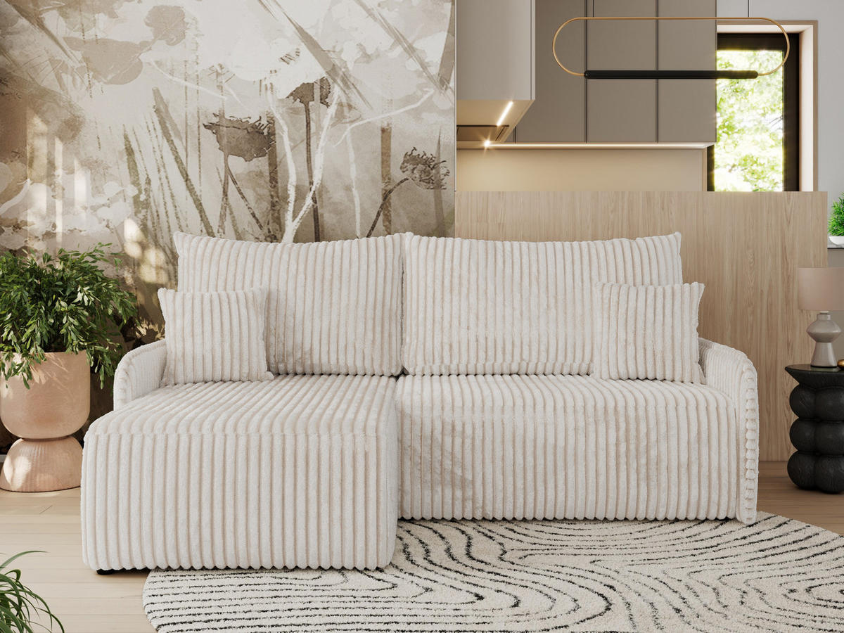 ECKSCHLAFSOFA ARPA L Creme Cord - links - Creme/Schwarz, Kunststoff/Textil (198/150cm) - MKS