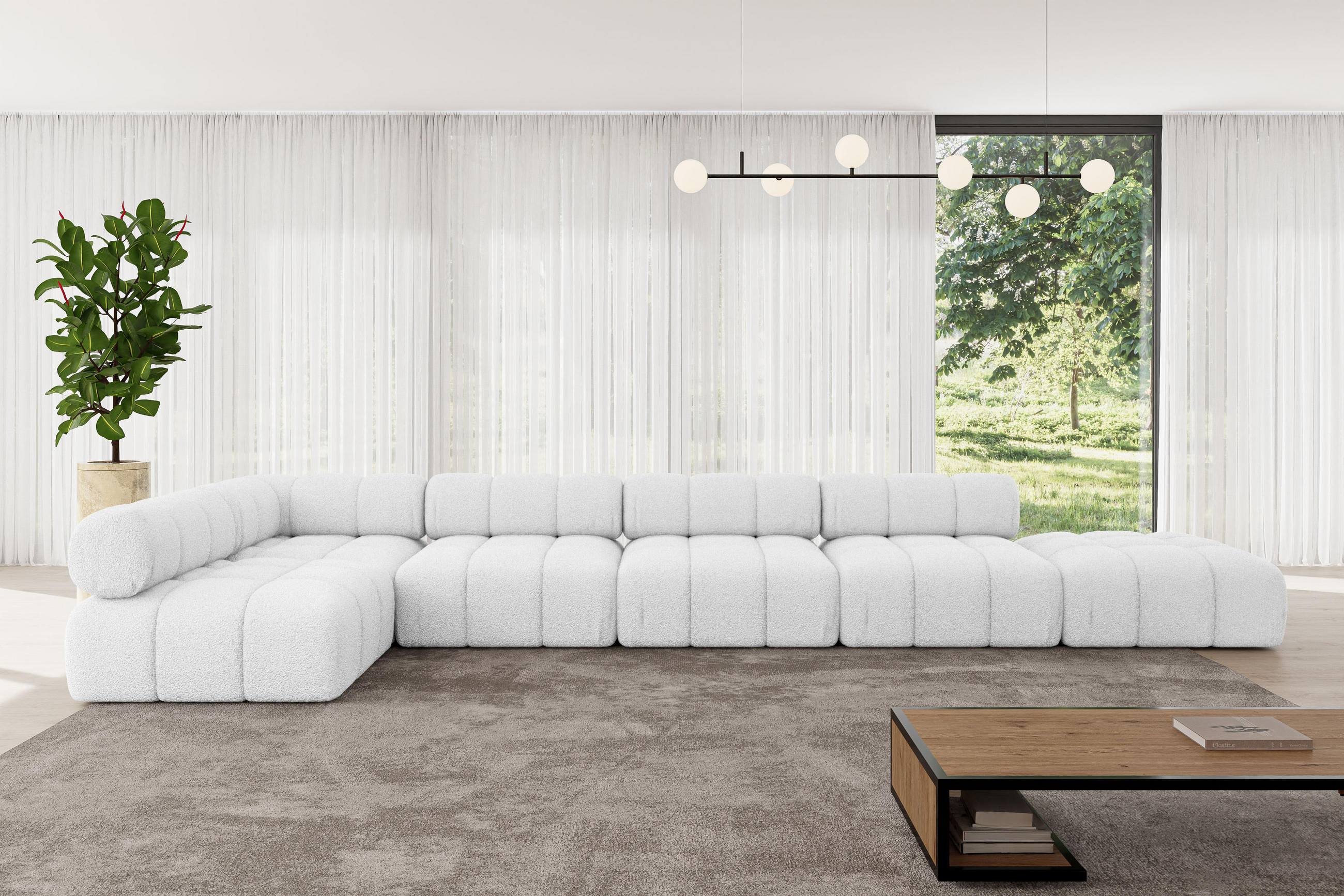 ECKSOFA modulares Sofa Favio-L3 - 475x190x70 cm Weiß Bouclé - Weiß, Holzwerkstoff/Textil (475/190cm) - ALTDECOR