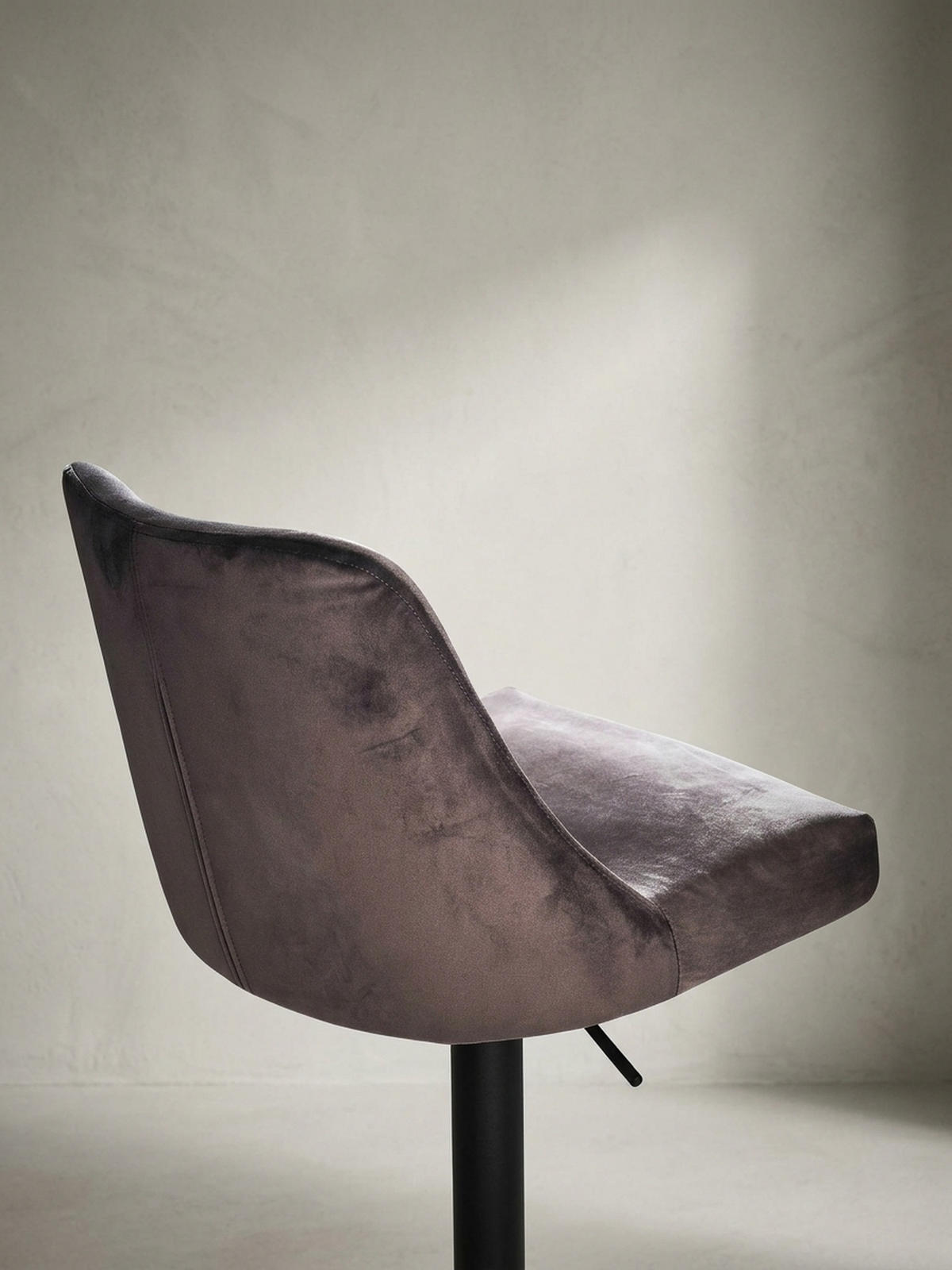 BARHOCKER Samt Lehne Höhenverstellbar Trompetenfuß Gepolstert, Grau 45x51x106 cm - Schwarz/Grau, Textil/Metall (45/106/51cm) - KADIMA DESIGN