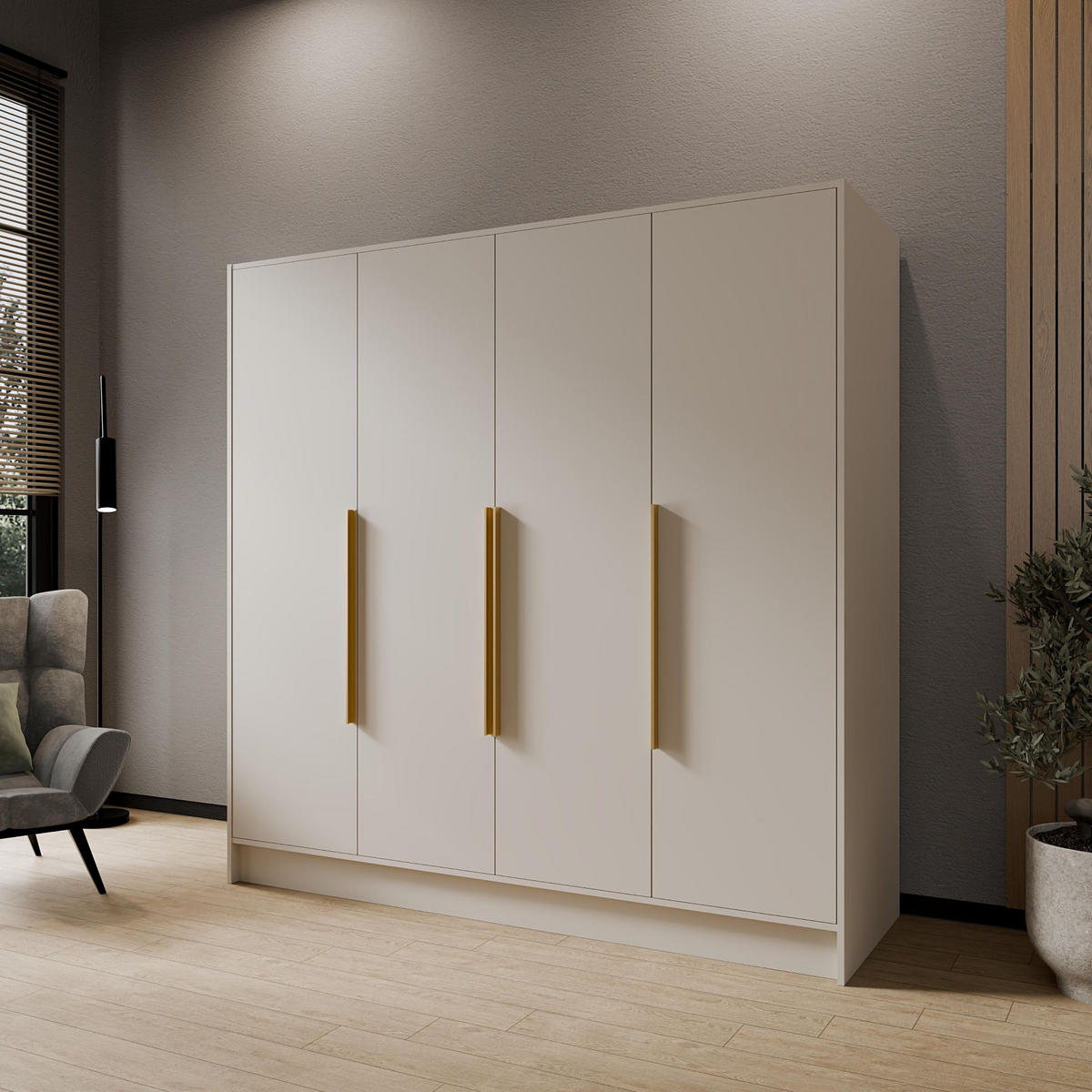 SCHRANK Kaschmir ORTO 200 G Mit Schwarzen Griffen - Beige, Holzwerkstoff (200/200/51cm) - Sepro Meble