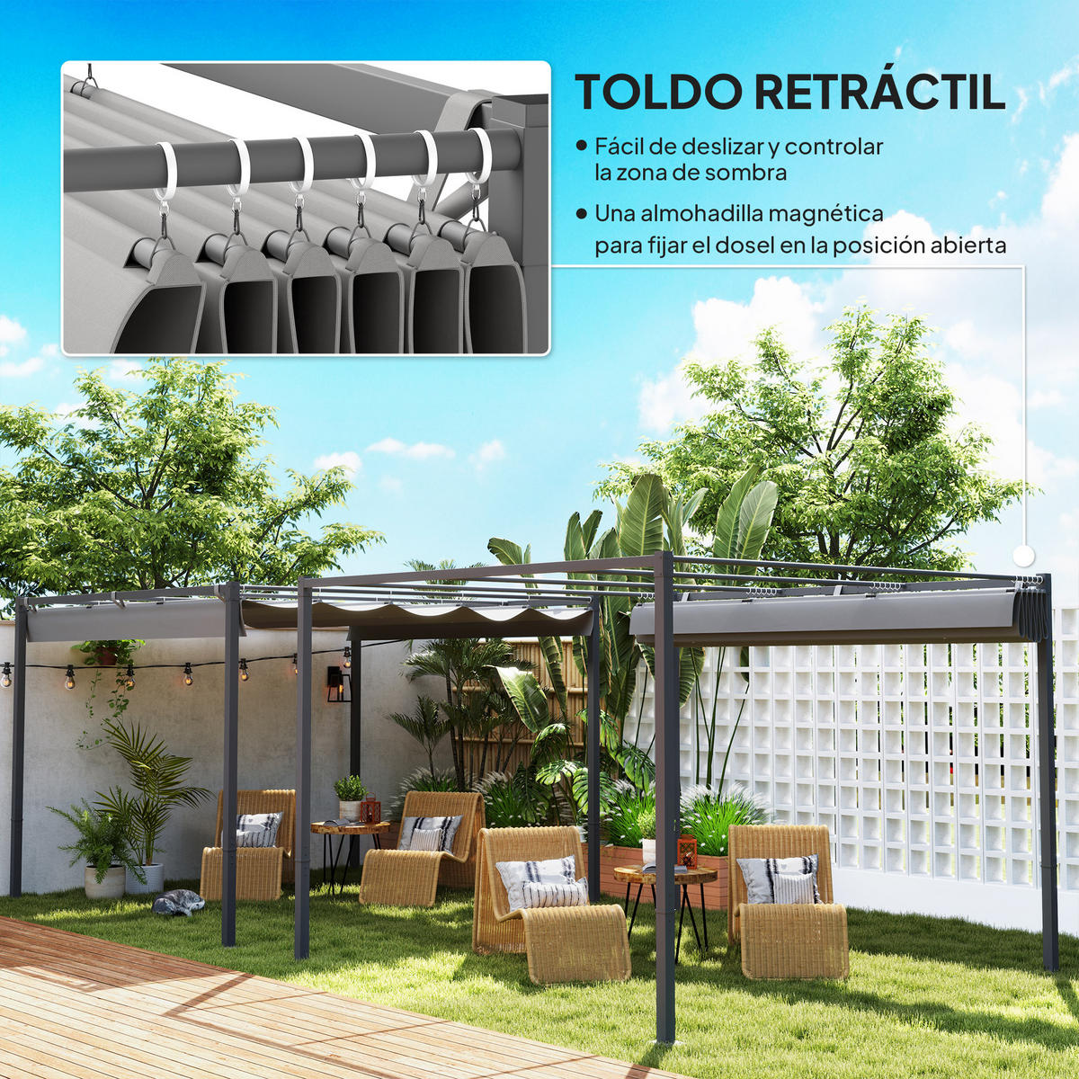 GARTENPAVILLON, magnetisch einziehbares Dach, grau - Grau, Metall (68/29/238cm) - Vallsero