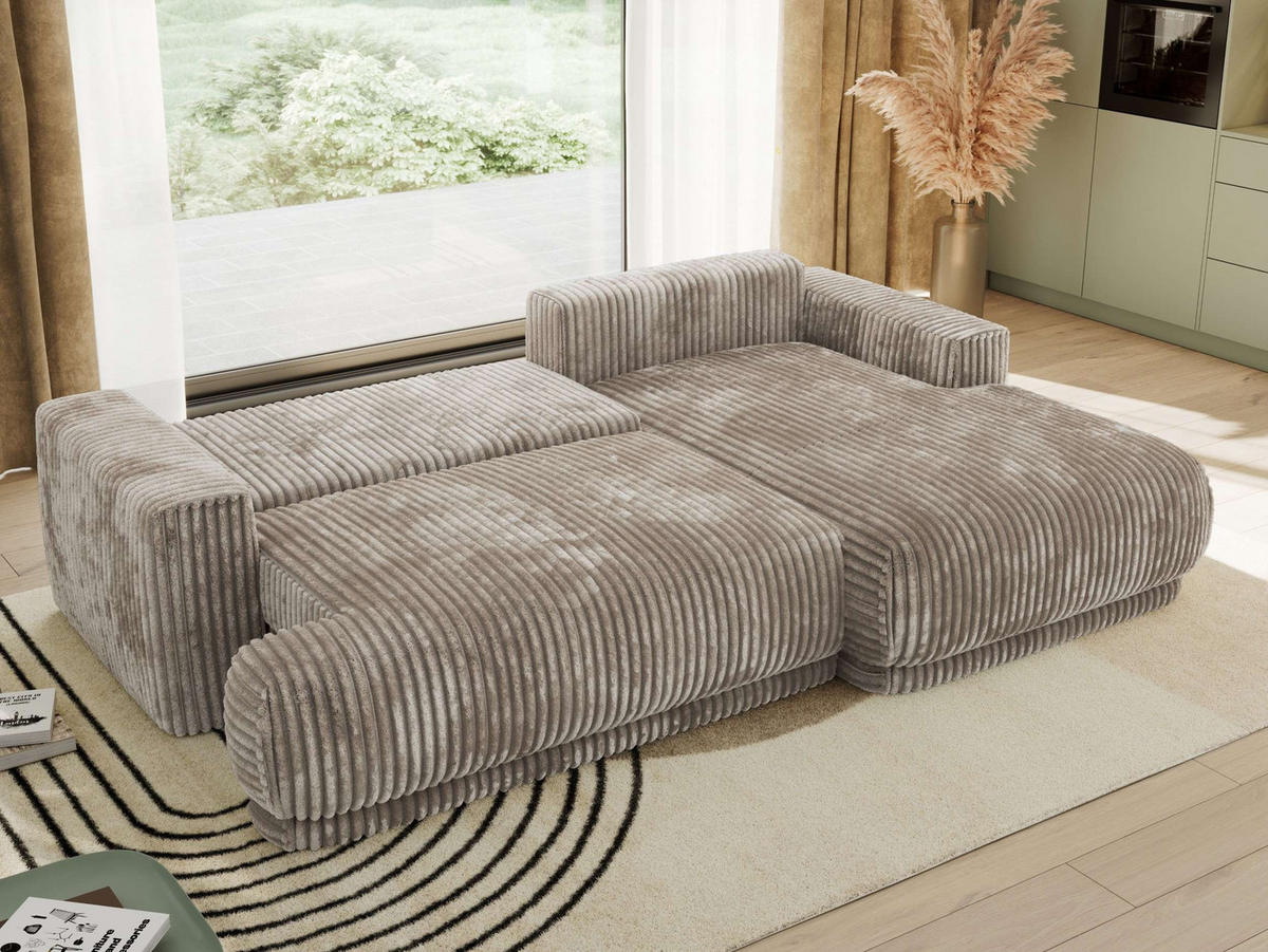 ECKSCHLAFSOFA RINA L Hellbraun Cord - rechts - Hellbraun/Schwarz, Kunststoff/Textil (170/267cm) - MKS