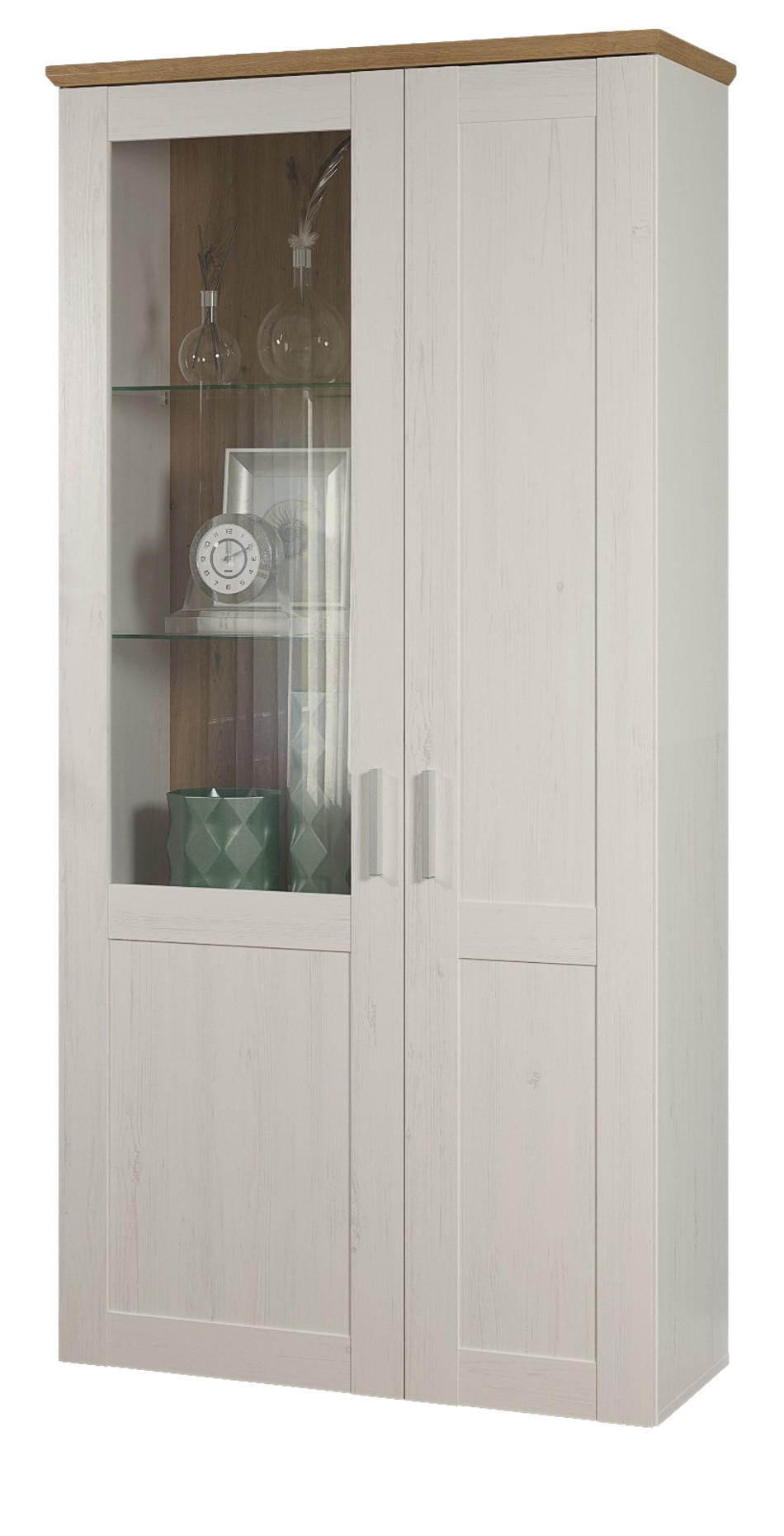 VITRINE Pinie weiß, Eiche Artisan 95 x 194 cm, Vitrinenschrank Landhaus-Stil - Silberfarben/Schwarz, Glas/Holzwerkstoff (95/195/38cm) - Top.Furn