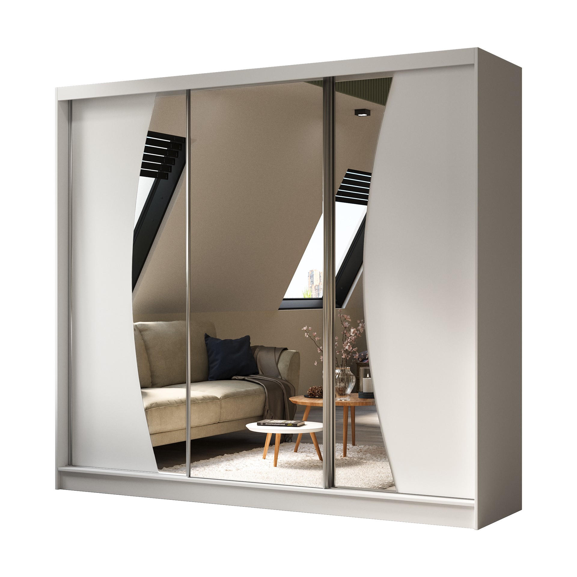 SCHWEBETÜRENSCHRANK Vex 240 cm mit Spiegel, 3-türig, weiß - Weiß, Kunststoff (240/216/61cm) - Margaret Hadas24