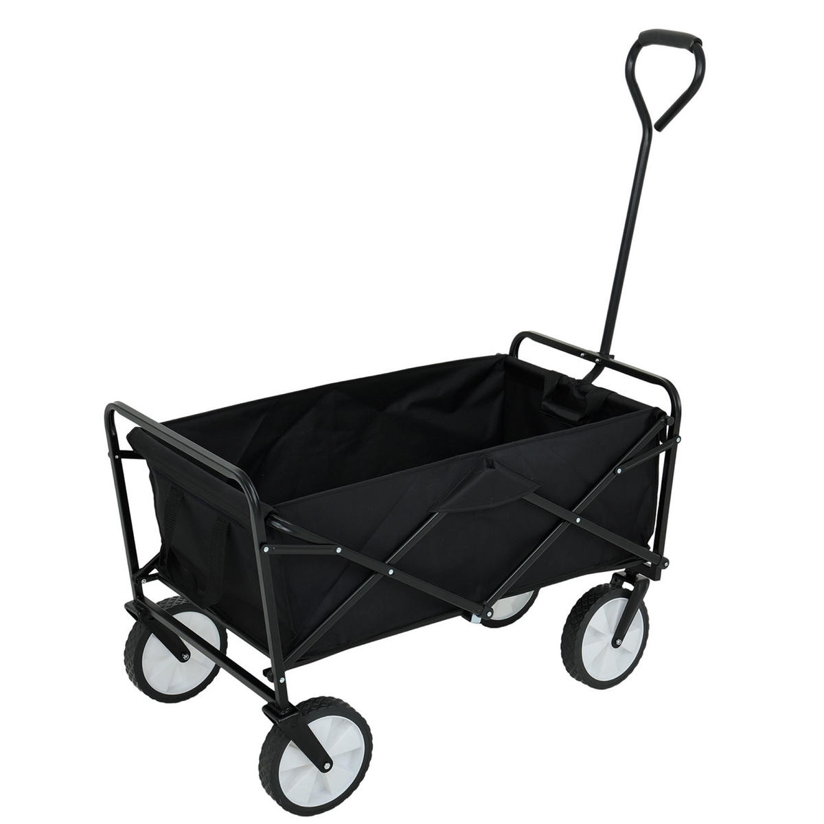 CĂRUCIOR DIN LEMN TIP VAGON, se poate strânge, cu capacitate de încărcare de 110 kg - negru, material textil (50/59/50cm) - RAUMHIRSCH FURNITURE