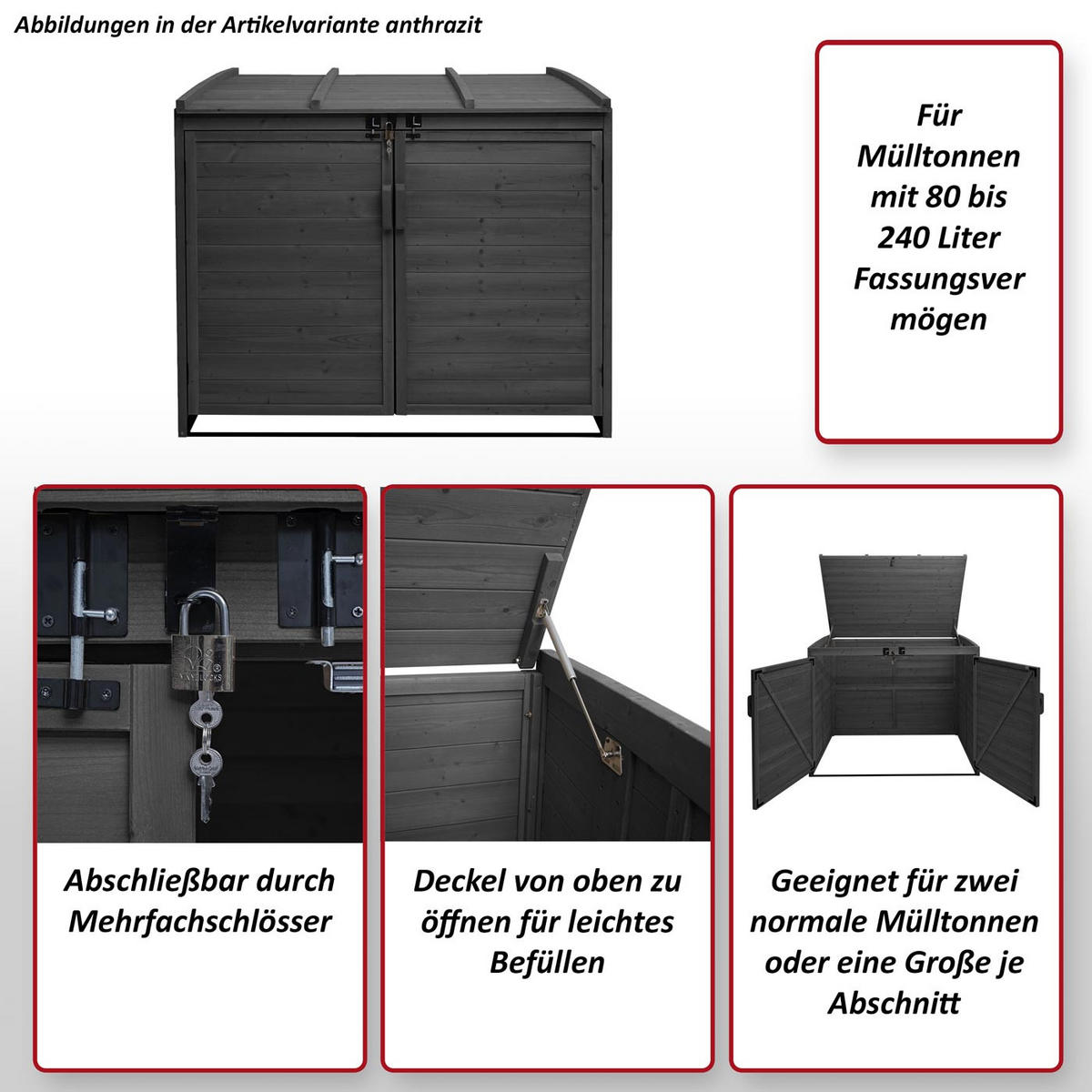 MÜLLTONNENBOX XL 2er-/4er HxBxT 138x138x105cm Anthrazit Holz - Anthrazit, Holz (138/138/105cm) - PROREGAL