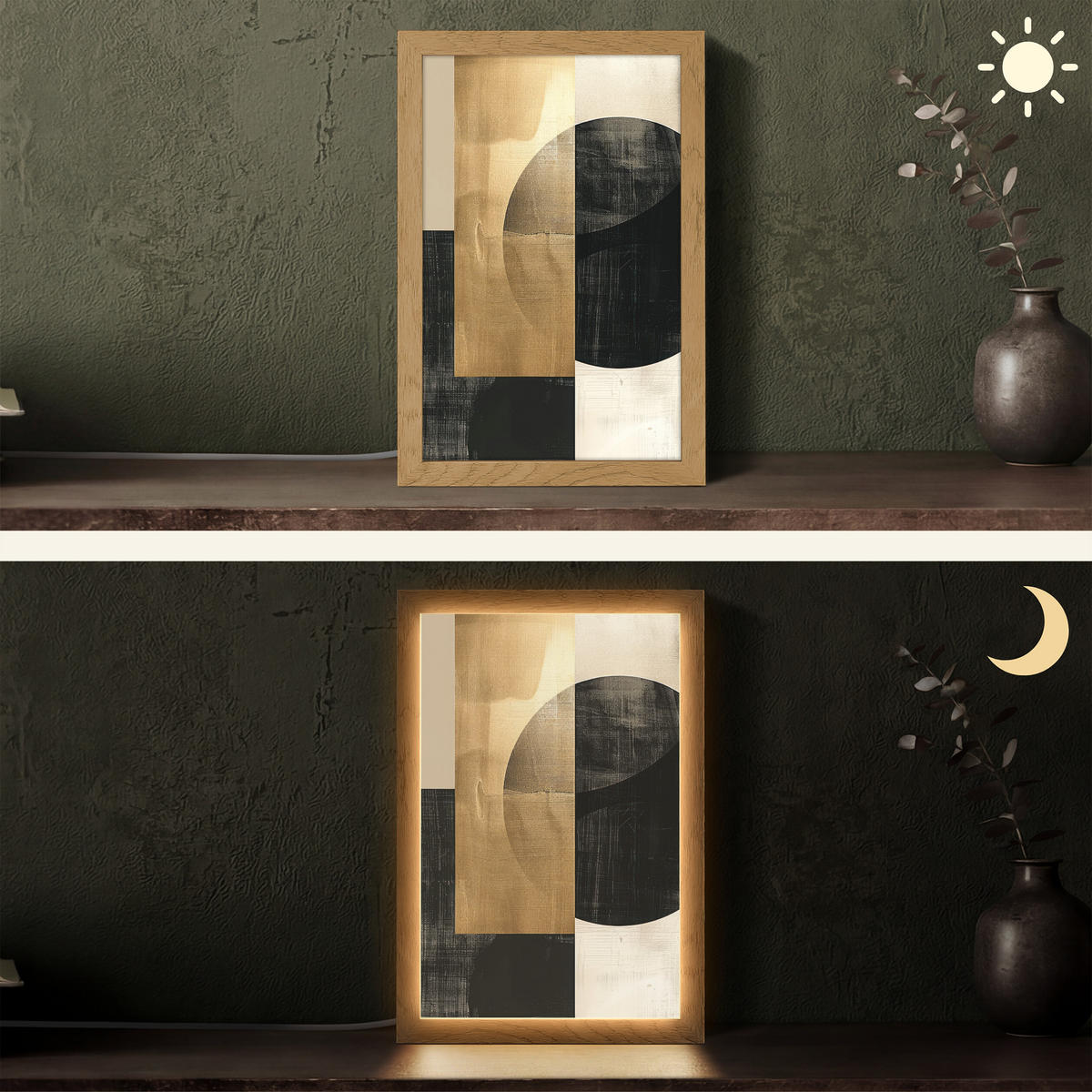 STOLNÍ LAMPA Abstraktní - Moderní - Černá - Zlatá 20x30 cm - béžová, kompozitní dřevo (8/20/30cm) - OnlyWow