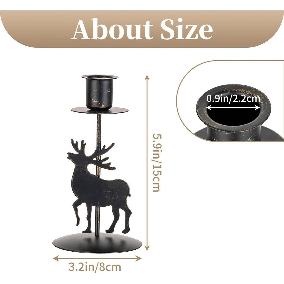 KERZENSTÄNDER 2-teiliges Set Hirsch Geweih Schwarz 15 cm - Schwarz, Metall (8/15/8cm)