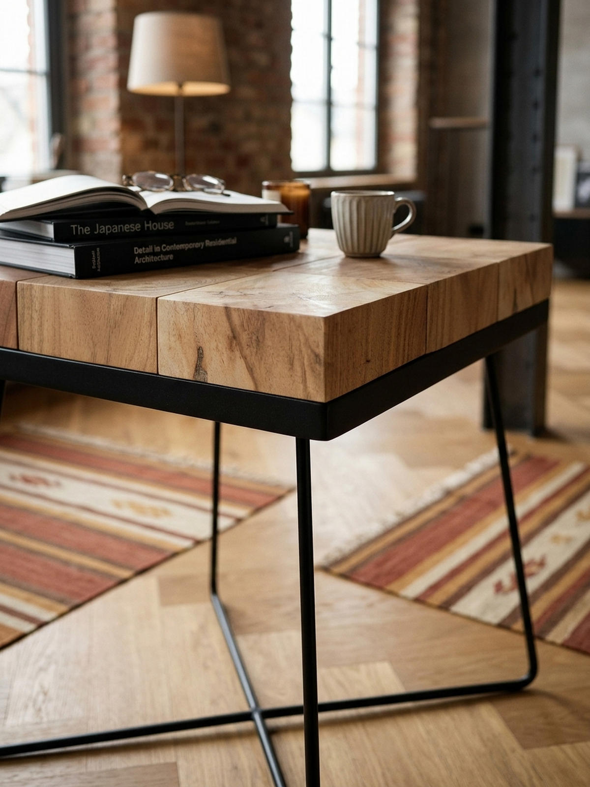 BEISTELLTISCH – Quadratisch Akazie Massivholz Metallgestell Industrial - Beige/Schwarz, Holz/Metall (45/45/51cm) - KADIMA DESIGN